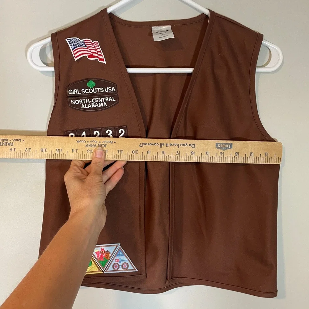 Girl Scouts Brownie Uniform Vest Brown Girls M 10-12 Various Patches Alabama